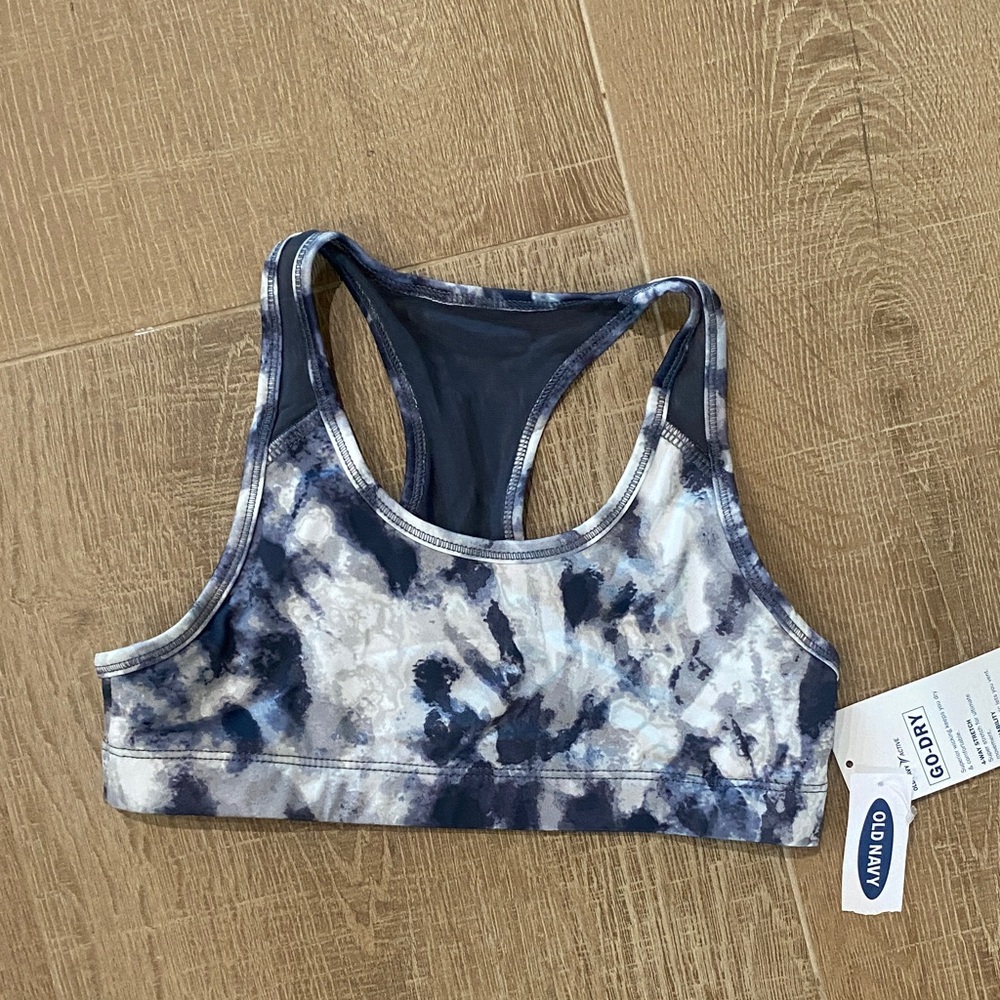 Old Navy Blue and White Patterned Sports Bra